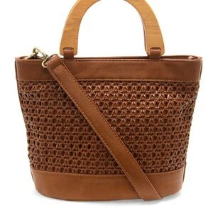 Joy Susan - Havanna Brown (cognac) Woven Handbag with Wooden Handles